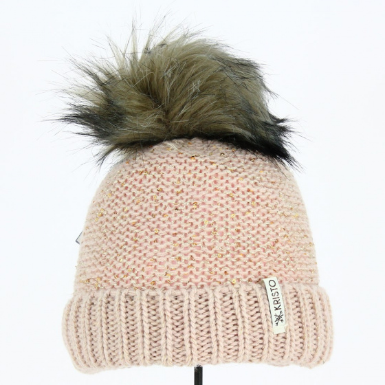 Bonnet Enfant Pompon Marlène Laine rose poudré - Kristo Bonnet Enfant Pompon Marlène Laine rose poudré - Kristo