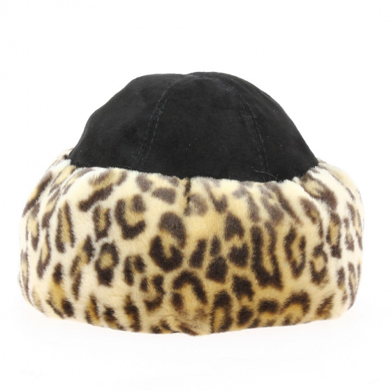 Ivanova Black Leather & Leopard Faux Fur Toque - Traclet