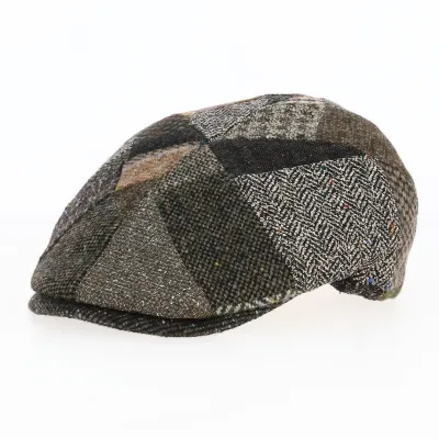 Casquette Plate Oxford Patchwork Laine Marron et Vert - Traclet