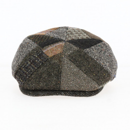 Casquette Plate Oxford Patchwork Laine Marron et Vert - Traclet