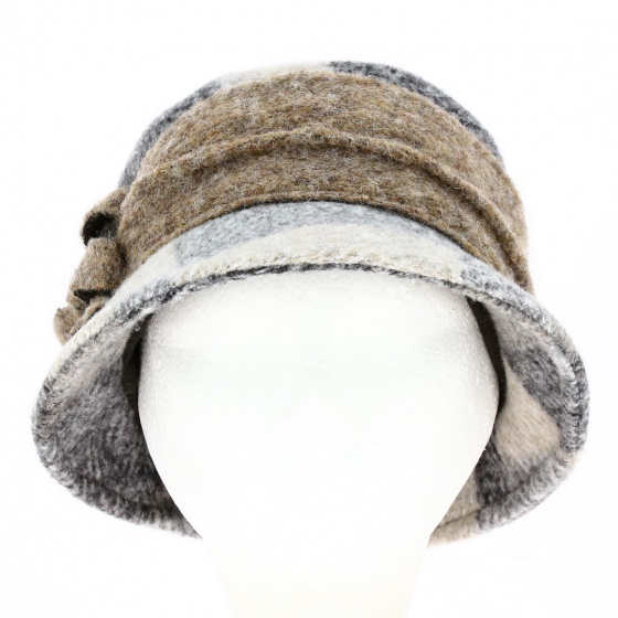 Plaid Wool Cloche Hat with Fleece Lining - Traclet