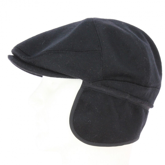 Black Wool & Cashmere Flat Earflaps - Aussie Apparel