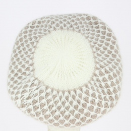 Beret - Angora knit hat Losange Bi-color Ecru and beige - Traclet