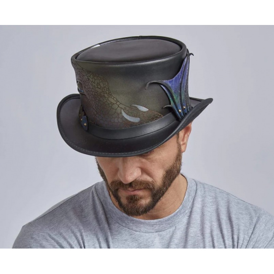 Draco Black Leather Rock Top Hat - Head'n Home Draco Black Leather Rock Top Hat - Head'n Home