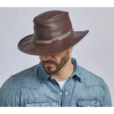 Chapeau Traveller Bison Cuir Marron - American Hat Makers