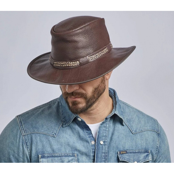 Traveller Bison Brown Leather Hat - American Hat Makers