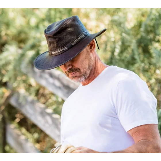 Chapeau Traveller Bison Cuir Noir - American Hat Makers Chapeau Traveller Bison Cuir Noir - American Hat Makers