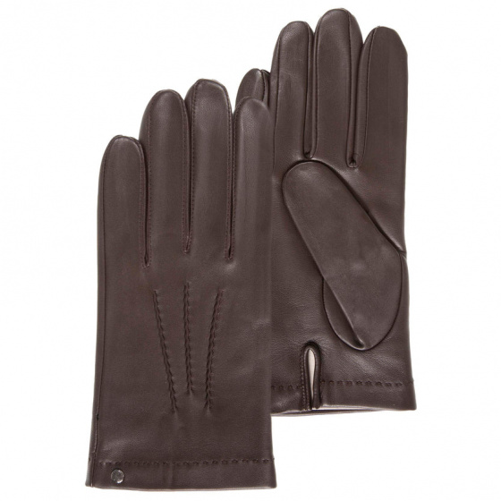 Gant Homme marron Cuir Doublés Soie - Isotoner