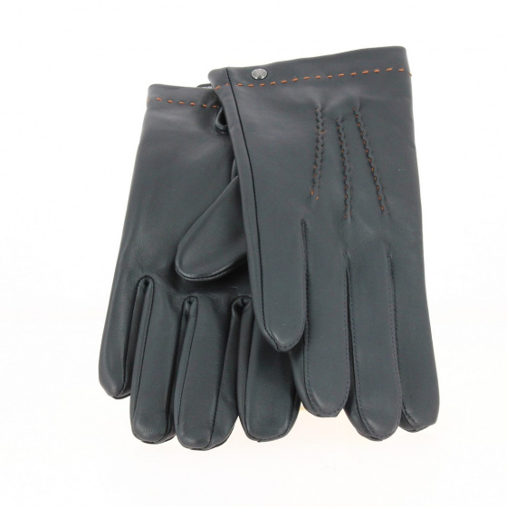 Gant Homme Cuir Doublés Soie Marine - Isotoner