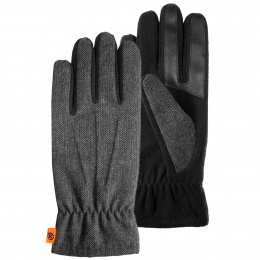 Men's Herringbone Fleece and Faux Fur Touch Gloves - Isotoner