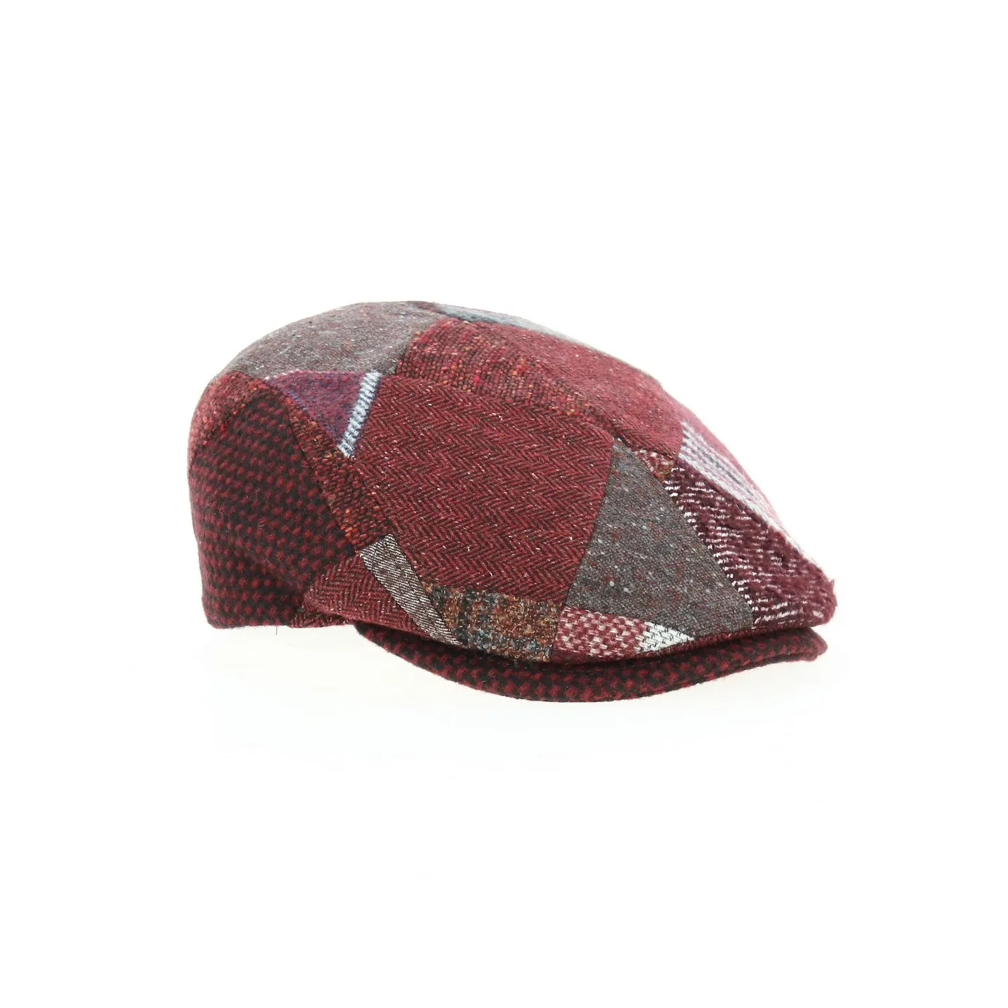 Daffy Wool Patchwork Bordeaux Flat Cap - Traclet