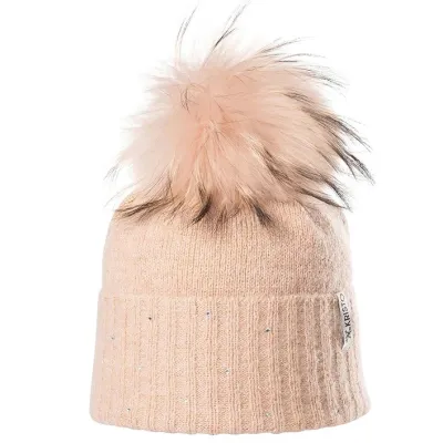 Bonnet Pompon Fourrure Betty Laine Rose pâle - Kristo
