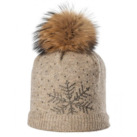 Lara Lurex Taupe Fur Pompon Beanie - Kristo