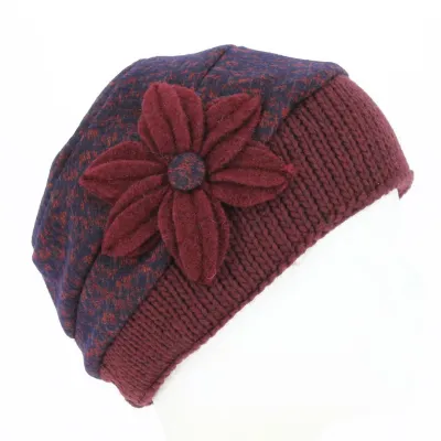 Bonnet toque Laine avec fleur Bordeaux - Traclet