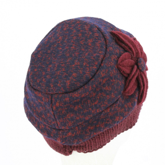 Wool hat with Bordeaux flower - Traclet