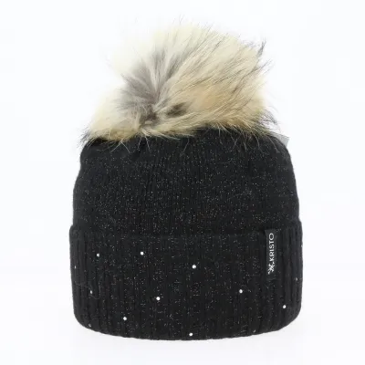 Bonnet Pompon Fourrure Bettina Laine Noir - Kristo
