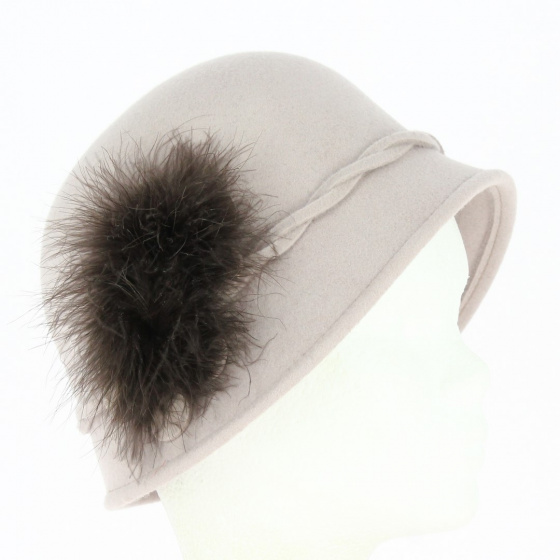 Cloche Hat Sophia Beige Wool Felt - Traclet