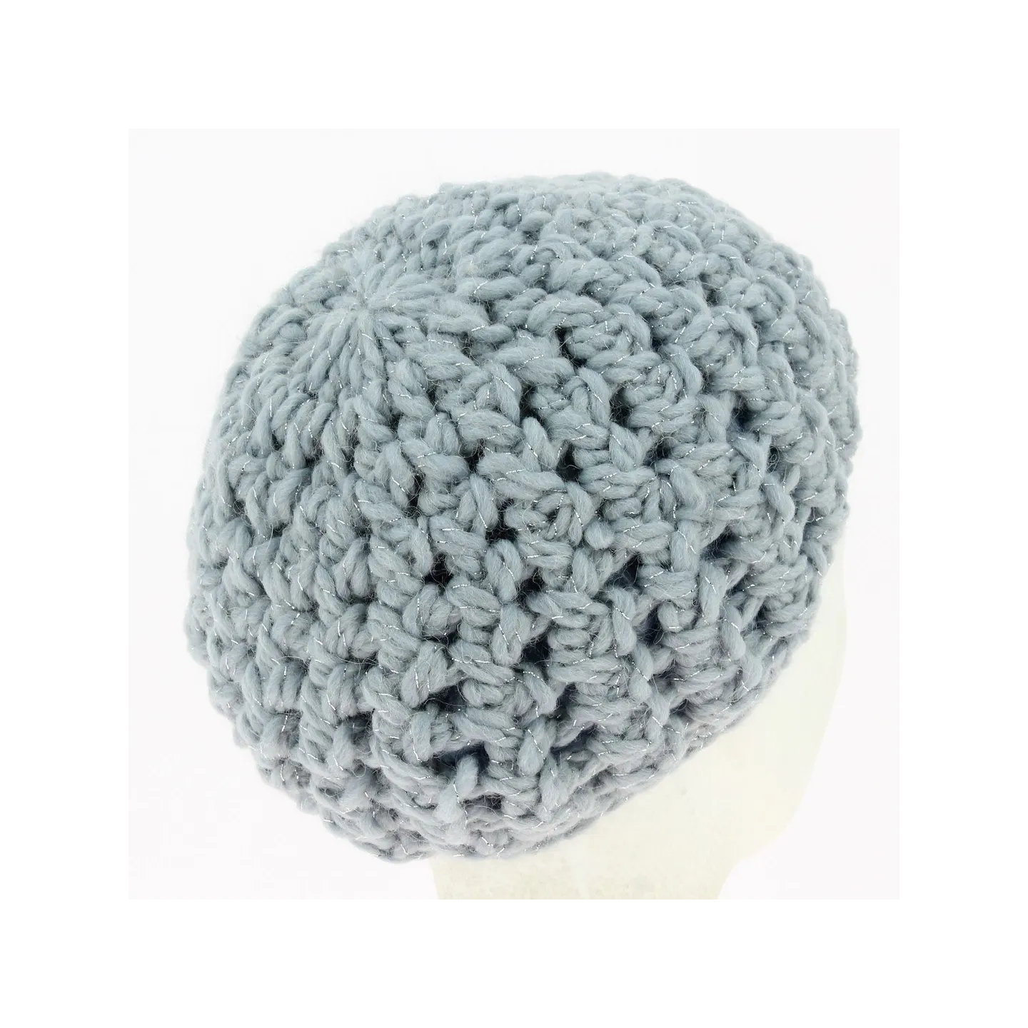 Béret Tricoté Fil Argenté bleu ciel - Traclet