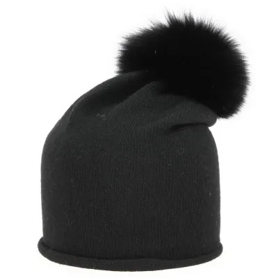 Bonnet Rasta à pompon Véritable fourrure Noir - Traclet