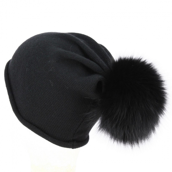 Bonnet Rasta à pompon Fourrure Renard Noir - Traclet