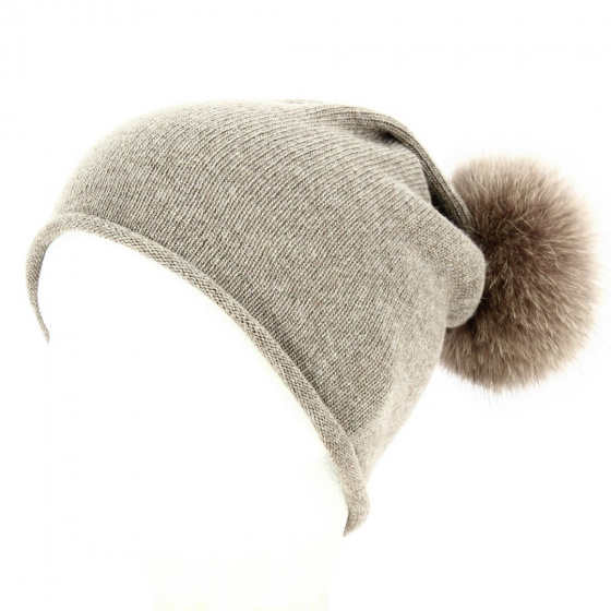 Bonnet Rasta à pompon Fourrure Renard Taupe - Traclet Bonnet Rasta à pompon Fourrure Renard Taupe - Traclet