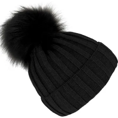Perla Black Pompon Beanie -Traclet
