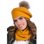 Women's Bella Beret with Mustard Yellow Pom-pom - Traclet