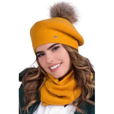 Women's Bella Beret with Mustard Yellow Pom-pom - Traclet ref 17479