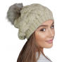 Zita Beige Pom-Pom Beanie for Women - Traclet