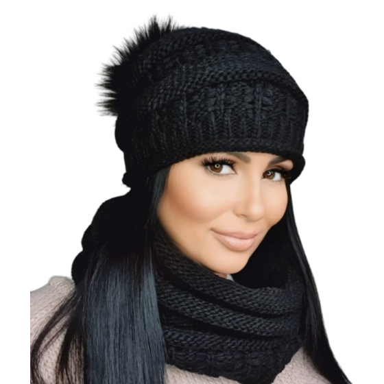 Liana Beige Pompom Beanie & Snood Set - TRACLET