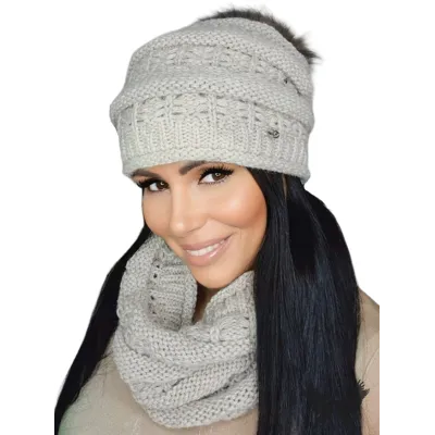 Ensemble Bonnet Pompon & snood Liana Beige - TRACLE