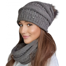 Liana Taupe Bonnet Pompon & Snood Set - TRACLET
