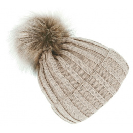 Perla Beige Pompom Beanie - Traclet