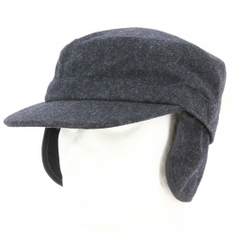 Wool Cuban Cap with Ear Flaps Anthracite - Mjm