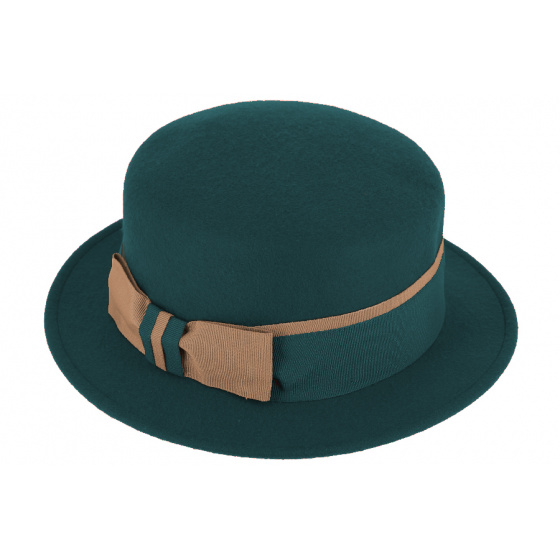 Turquoise wool felt straw hat - Fiebig