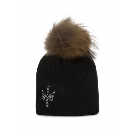 Black Mini Shiny children's pompom beanie - Pipolaki