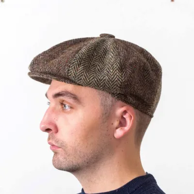 Casquette Irlandaise Gatsby Laine Chevron Marron et Vert - Hatman