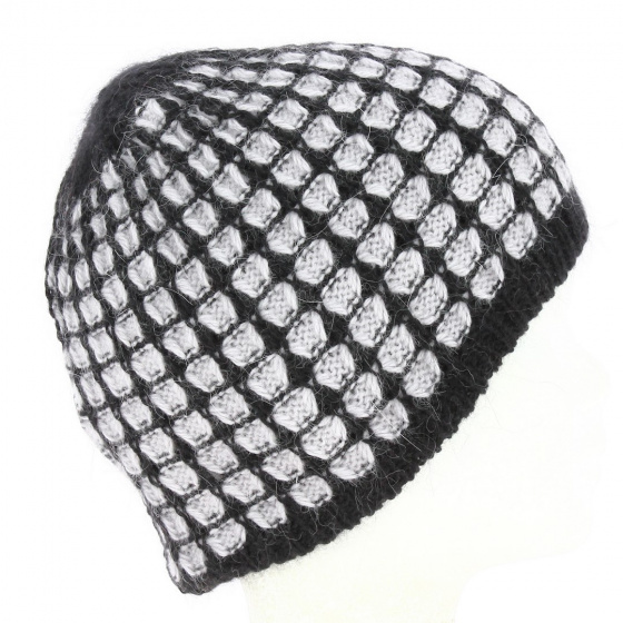 Bicolor Angora Bee Beanie Black - Traclet