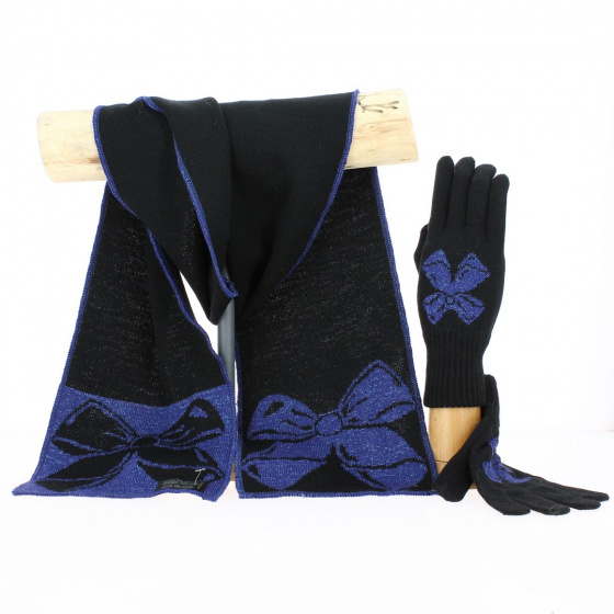 Ensemble Echarpe et Gants Nœud Laine bleu - Traclet Ensemble Echarpe et Gants Nœud Laine bleu - Traclet