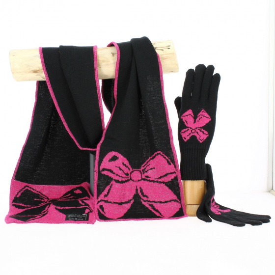 Ensemble Echarpe et Gants Nœud Laine rose - Traclet Ensemble Echarpe et Gants Nœud Laine rose - Traclet