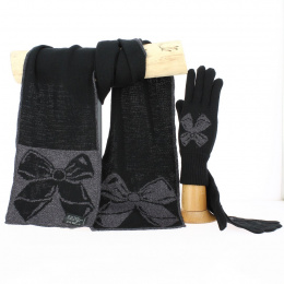Grey Wool Knot Scarf and Glove Set - Traclet