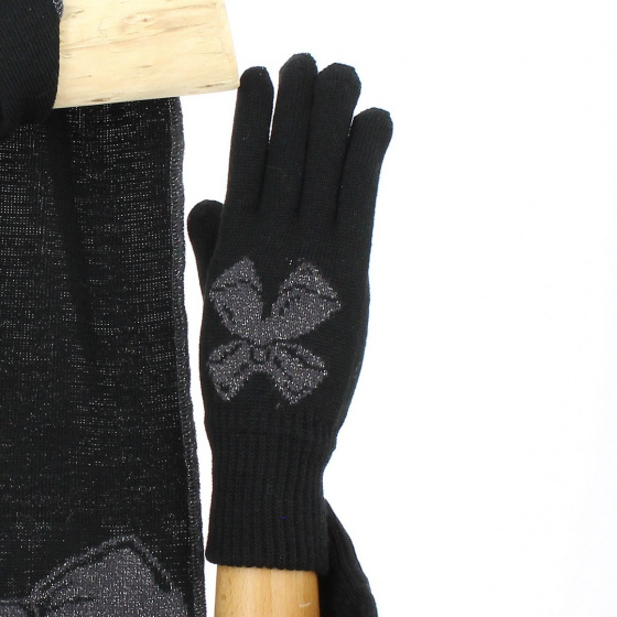 Grey Wool Knot Scarf and Glove Set - Traclet