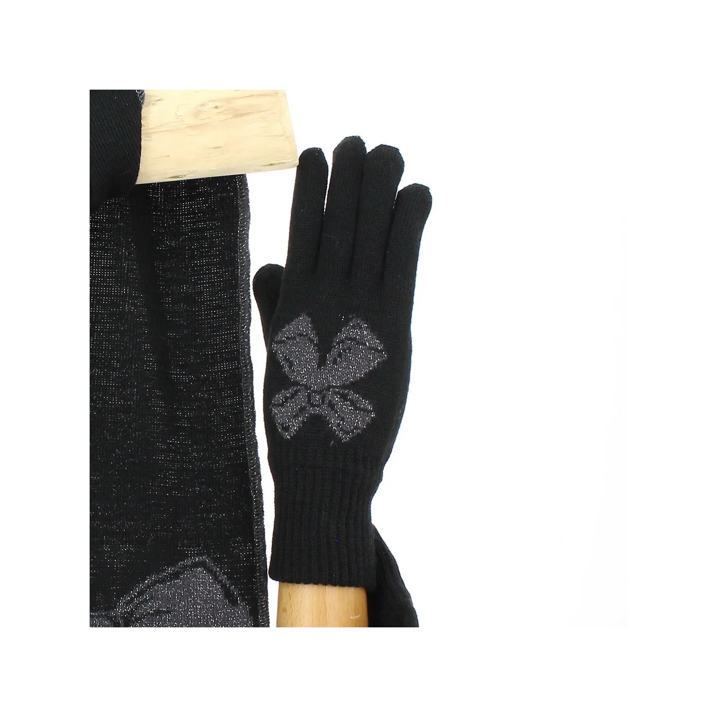 Grey Wool Knot Scarf and Glove Set - Traclet