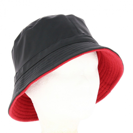 Bob Imitation Cuir Noir Doublure polaire colorée rouge - Traclet Bob Imitation Cuir Noir Doublure polaire colorée rouge - Traclet