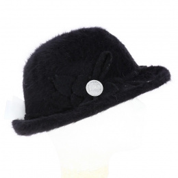 Cloche Hat Angora Flower Black - Traclet