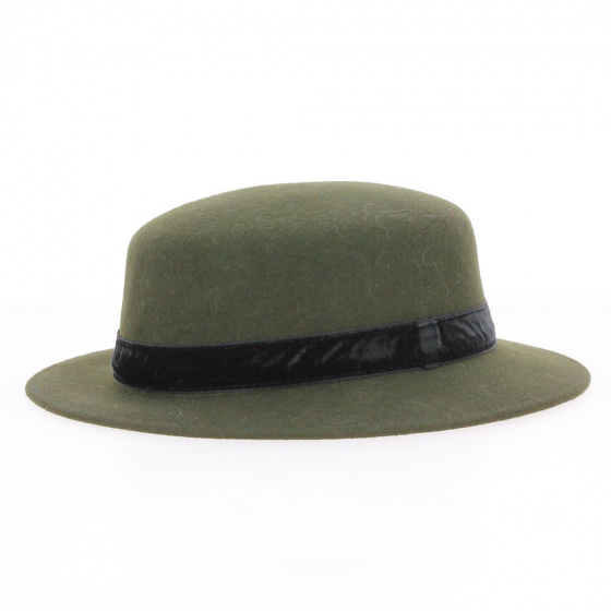 Children's Wool Felt Canotier Army Green - Traclet