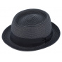 Navy Straw Pork Pie Hat Racou - Traclet