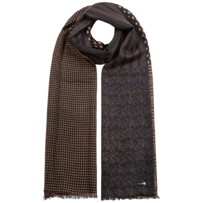 Blue and Orange Wool Patchwork Barrow Scarf - Stetson