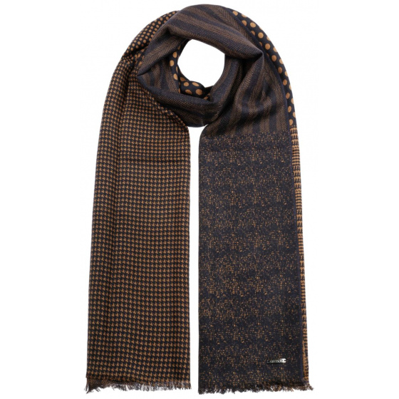 Blue and Orange Wool Patchwork Barrow Scarf - Stetson