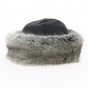 Toque Marmotte imitation black leather & grey faux fur - Traclet